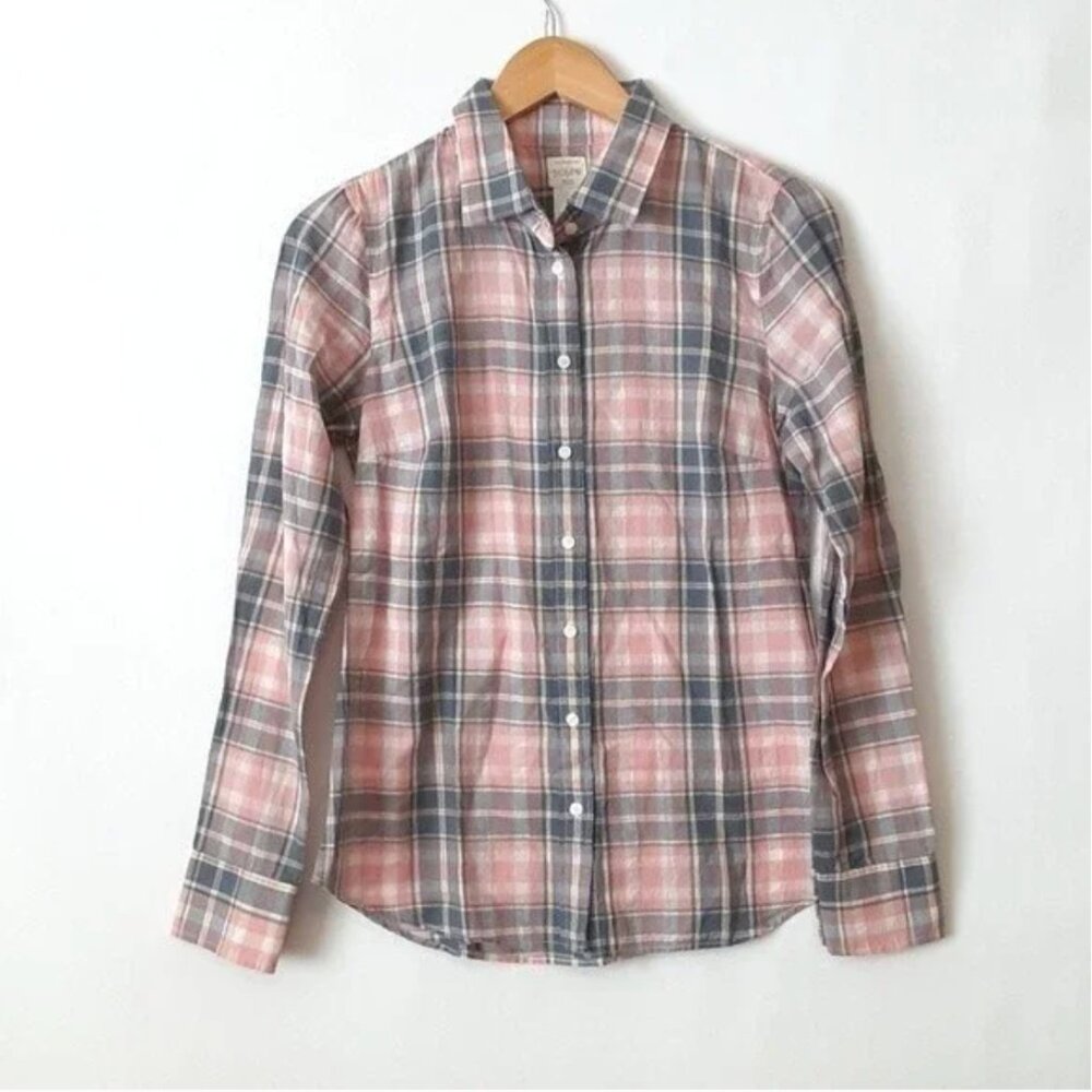 J. Crew "The Perfect Shirt" Plaid Pink & Blue Button Down